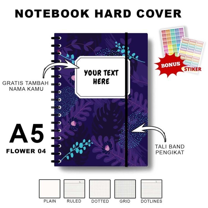 

Mudah Notebook Hardcover A5 Motif Flower 2/Journal/Buku Spiral/Agenda/Jurnal Trendi