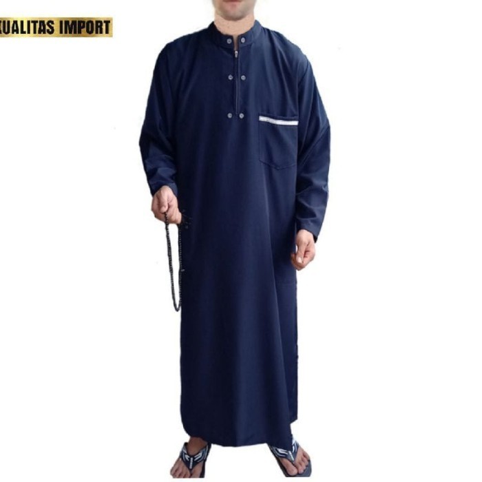 BISA CODPROMO gamis muslim pria Al harbi / Jubah takwa turki arab terbaru - Navy, Shitam lengan pend