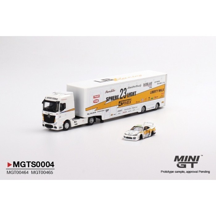 Terbaru Mgts0004 Mercedes Benz Actros Lb Racing Transporter Set Nissan Silvia Promo Terlaris