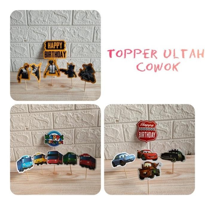 Open DS] Cake Topper Happy Birthday cowok / hiasan kue ultah kartun