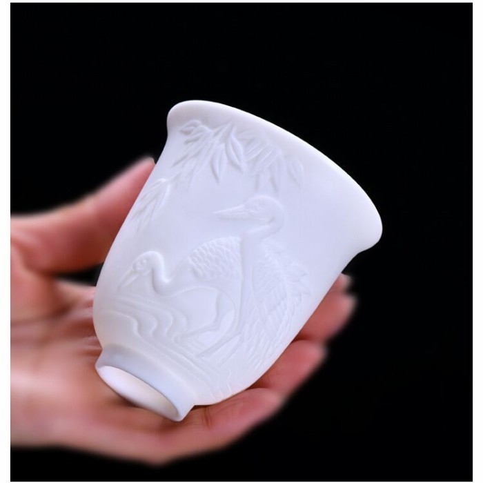 

200 Ml Chinese Tea Cup Jade Ceramic Cangkir Kramik Ukur Burung Bangau