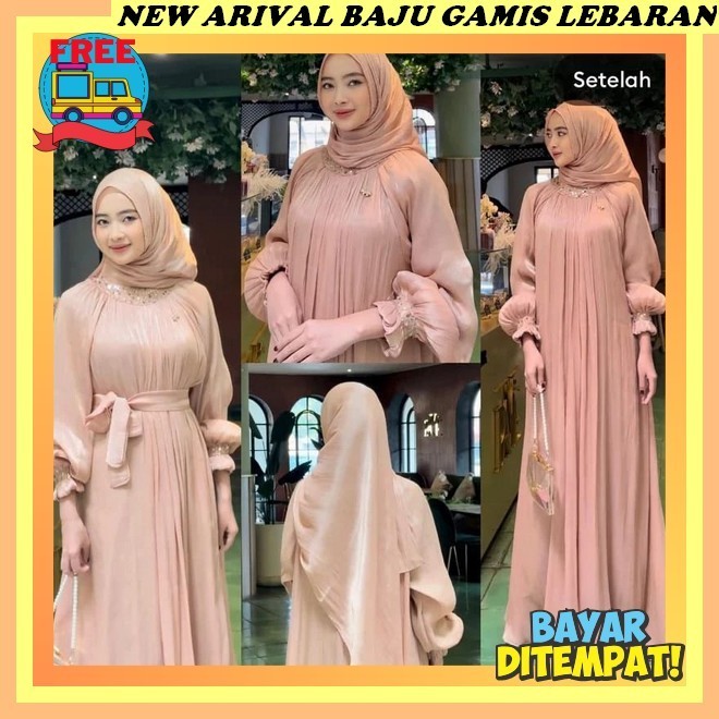4Lima_Collection - Gamis Wanita Crinkle Airflow Gisela Baju Dress Wanita Muslim Kekinian Terbaru 202