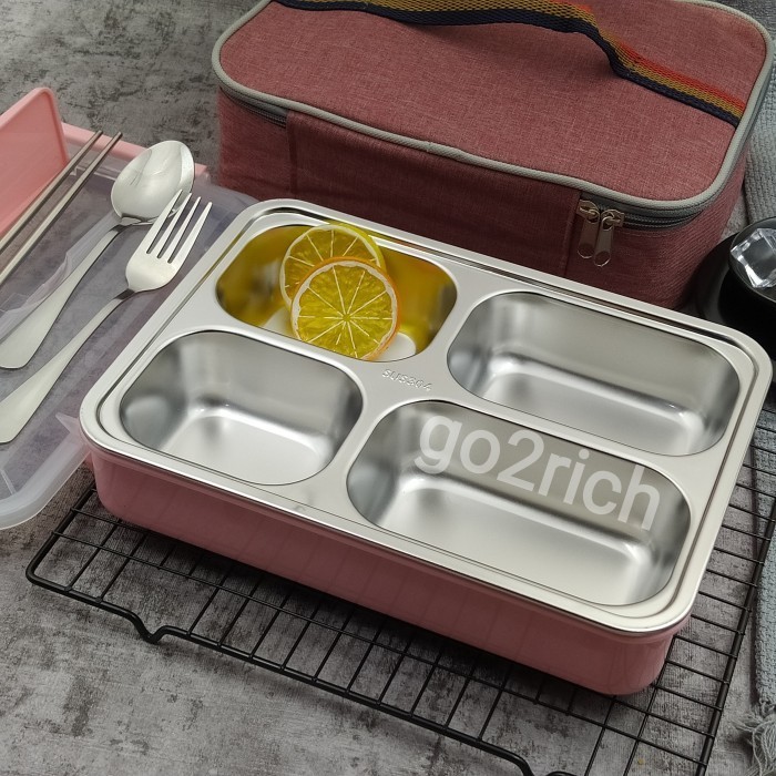 Tempat Makan Set Lunch Box Set Stainless Steel 304 Tas Mewah