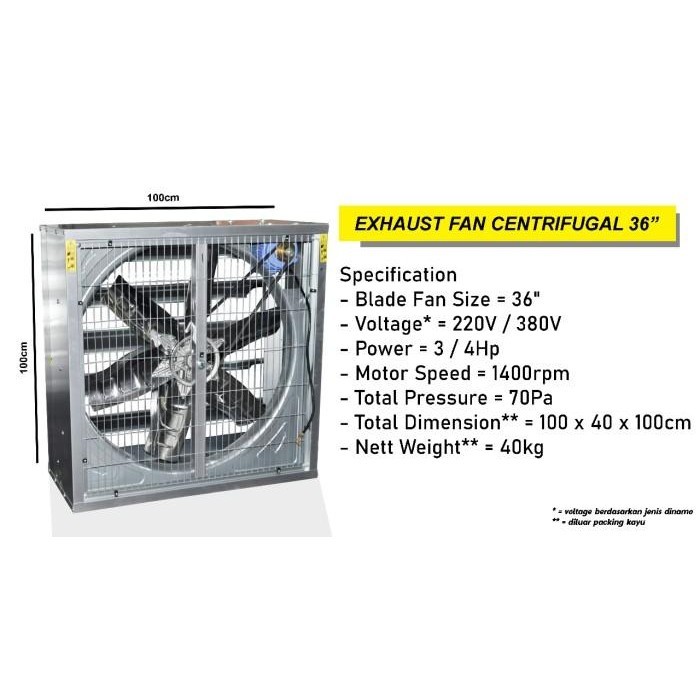 BLOWER EXHAUST FAN GUDANG INDUSTRI / KANDANG AYAM 36 DINAMO 3PHASE