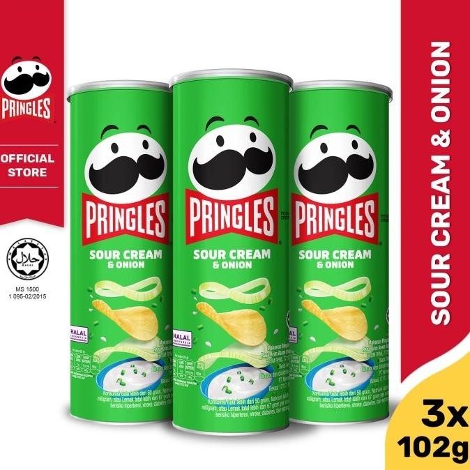 

[BUNDLE 3pcs] Pringles Sour Cream & Onion Keripik 102gr