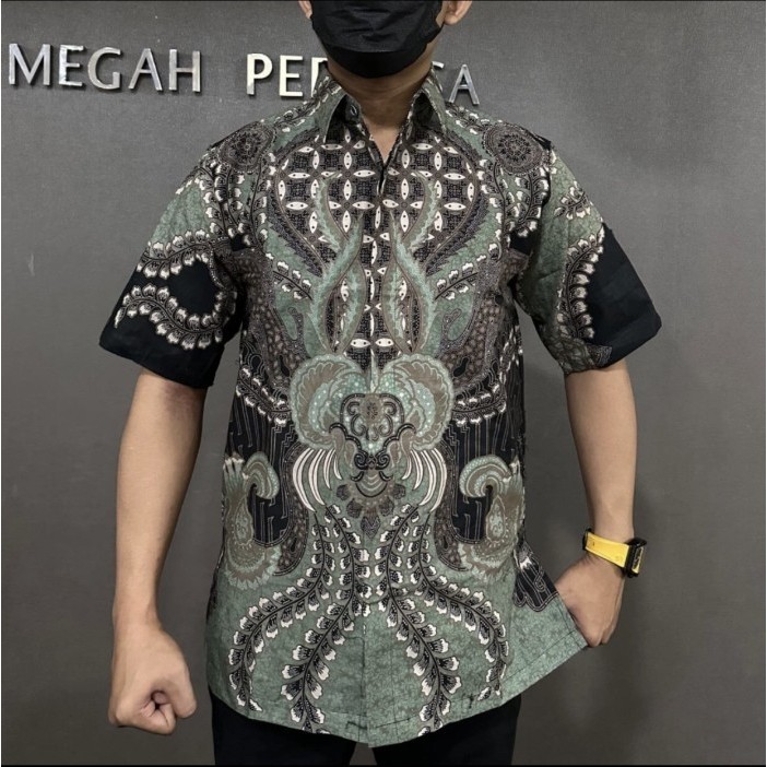 Hem batik pria/kemeja batik pria lengan pendek SAGE GREEN