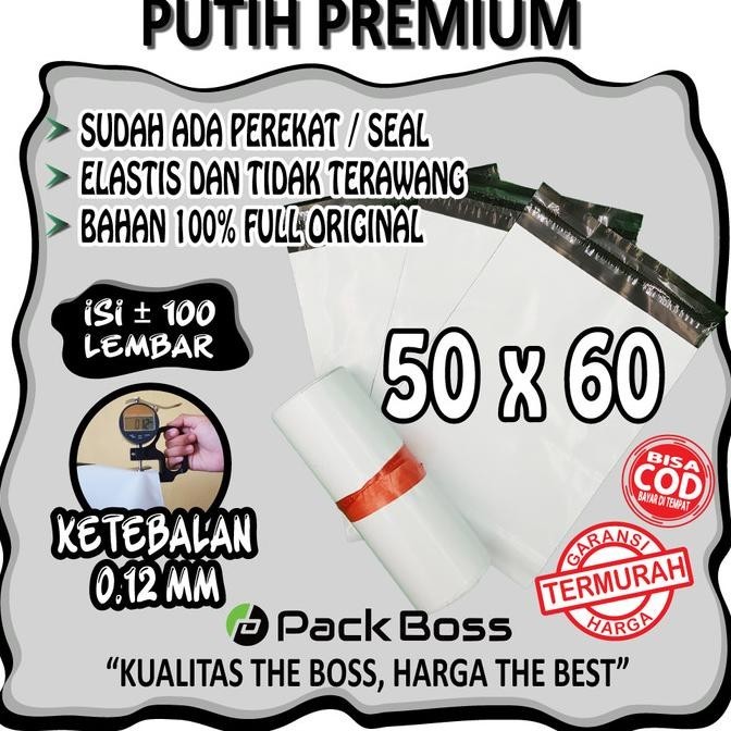 

Polymailer Putih Premium 50X60 Ukuran Jumbo Isi +/- 100 Ada Perekat
