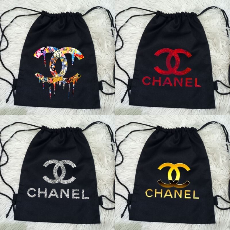 Tas Serut Chanel Distro Bahan Kanvas Drill Premium Tebal / Tas Serut Hitam Distro Chanel / Tas Sekol