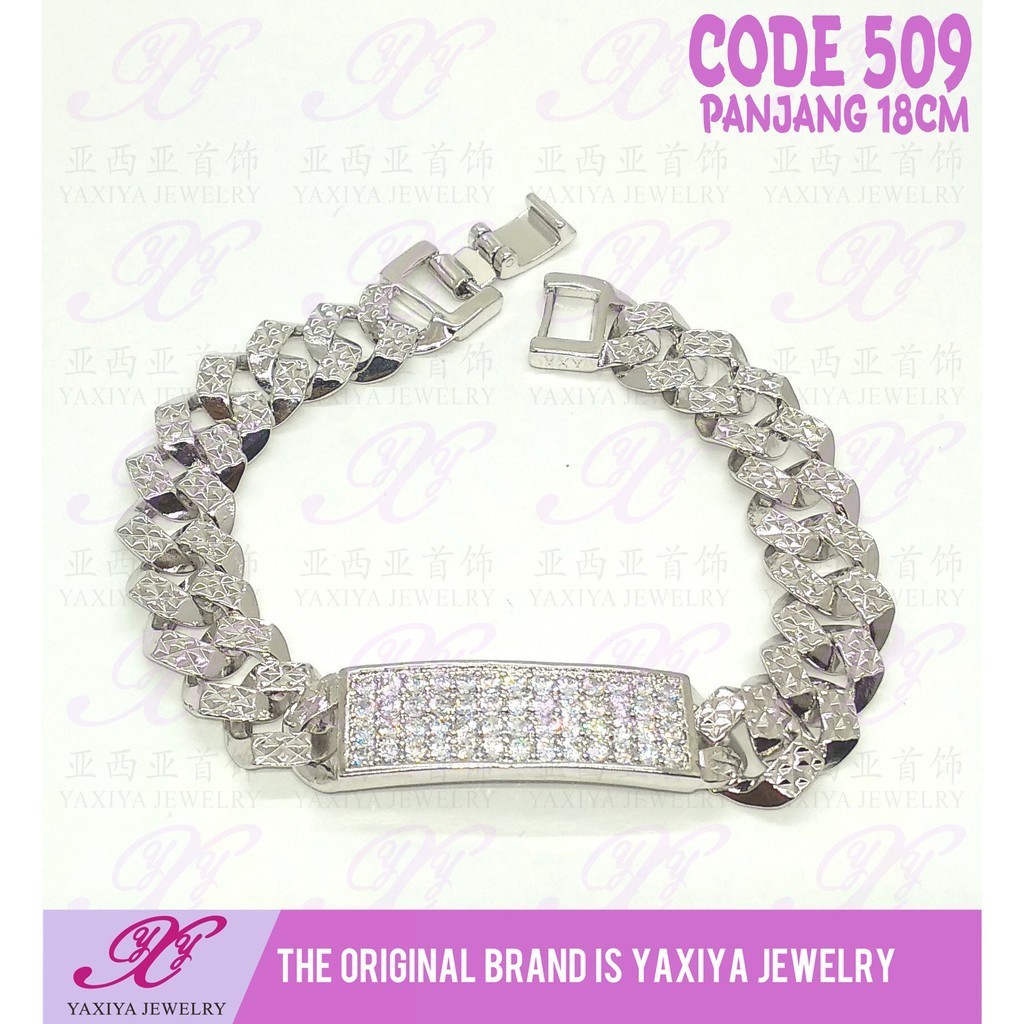 Yaxiya Gelang Rantai Plat Permata Perhiasan Imitasi Lapis Emas Putih 509
