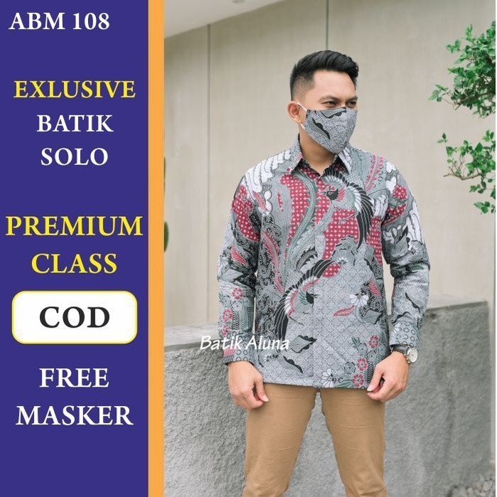 Baju Batik Pria Lengan Panjang Kualitas Bahan Premium Baju Kondangan Cowok Free Masker ABM 108