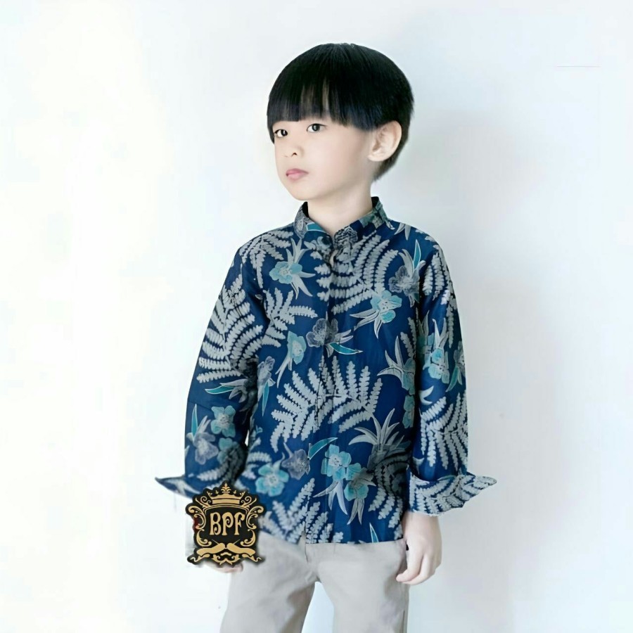 KEMEJA BATIK ANAK PRIA MODERN BAJU BATIK PESTA ATASAN PRIA TERBARU - Biru