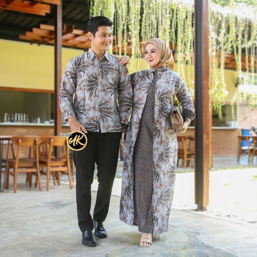 BATIK COUPLE GAMIS WANITA MUSLIM MODERN / BAJU GAMIS PASANGAN TERBARU - Abu-abu, Standar