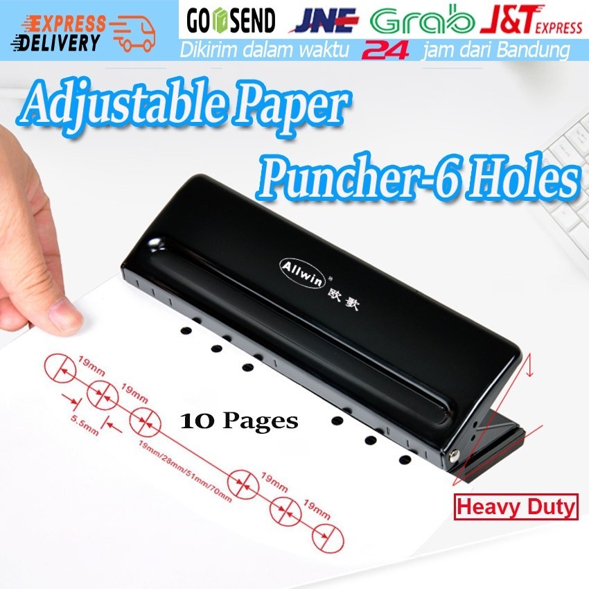 

Adjustable 6 Lubang Pembolong Kertas / Alat Pelubang Kertas 6 Hole Punch R Perforator