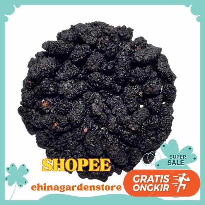 

BUAH MURBEI HITAM KERING / DRIED BLACK MULBERRY FRUIT 250 GRAM TERJAMIN BEST