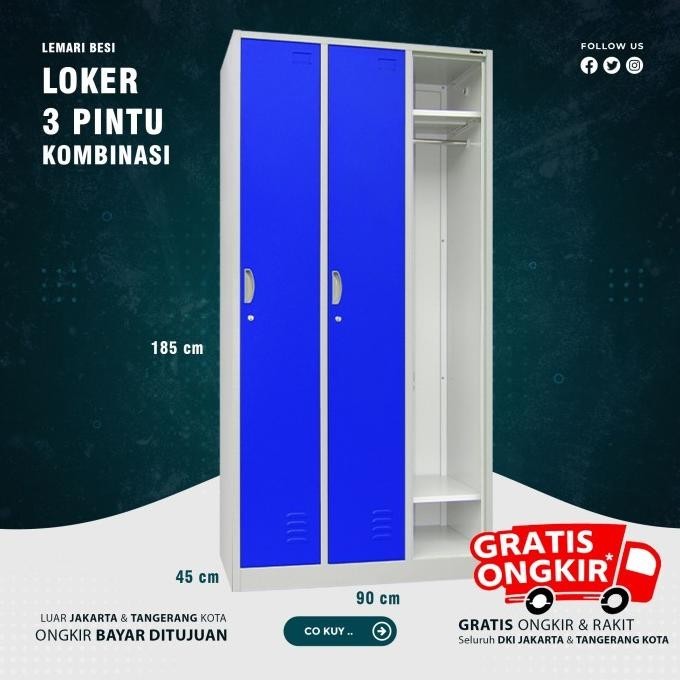Lemari Loker Kombinasi Penyimpanan Tas Helm Gantungan Baju Loker Besi Kualitas Premium