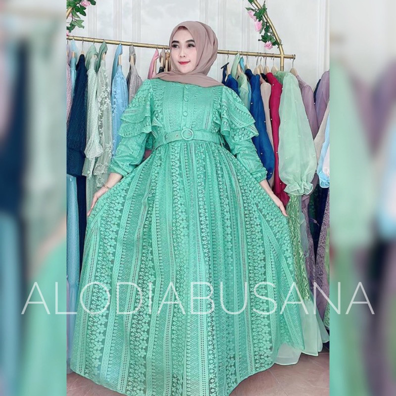 Promo Mega Sale 2.2 // Dress Revina Malika Dress Brokat malika Pakaian Muslim Wanita brukat Bisa COD