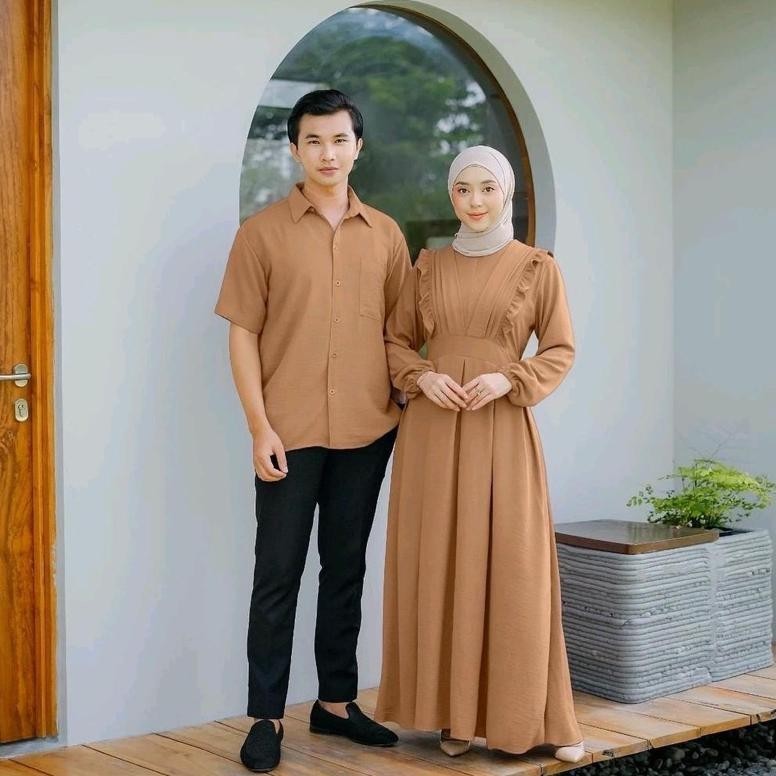 COUPLE SET - MIFA GAMIS DAN KEMEJA CRINKLE AIRFLOW STANDAR DAN JUMBO // COUPLE SET WANITA DAN PRIA /