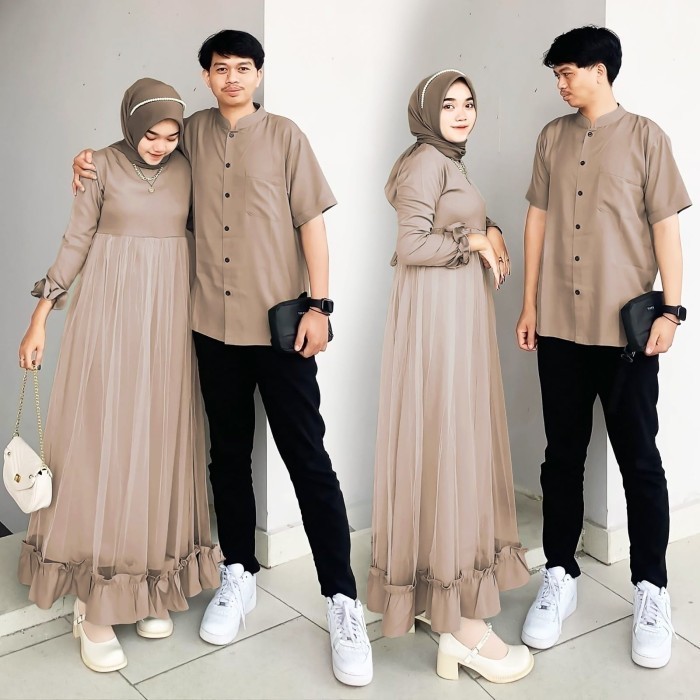 Baju Couple Pasangan Muslim Kemeja Pendek Dress Wanita Pakaian Cople