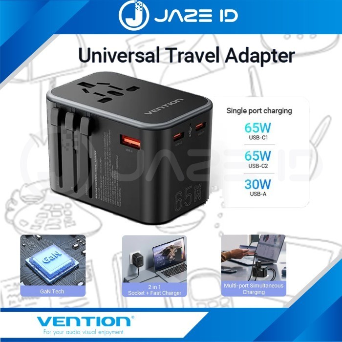 Vention Universal Travel Adaptor Usb Type C A Pd Fast Charging 20W 65W