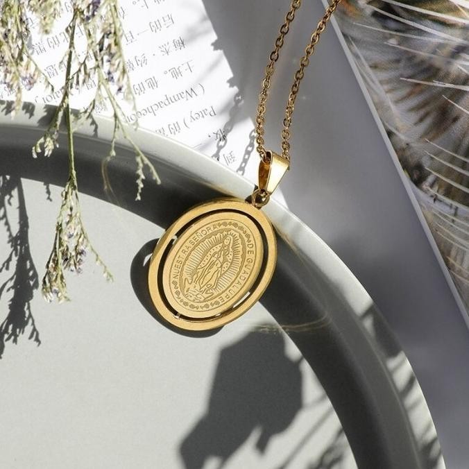Kalung Bunda Maria Guadalupe Oval Cantik Titanium Asli Katolik