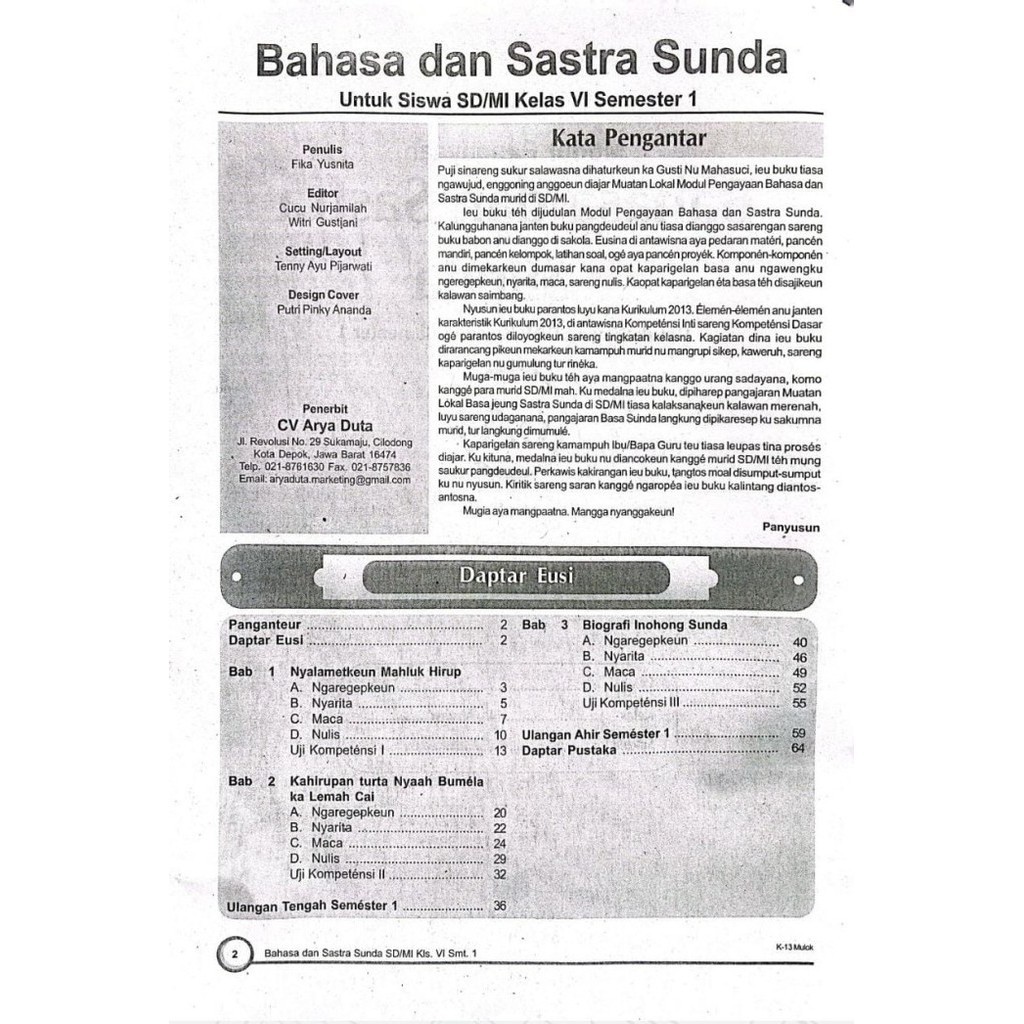 Buku Lks Bahasa & Sastra Sunda Kelas 6 Sd/Mi Semester 1 Kurikulum 2013