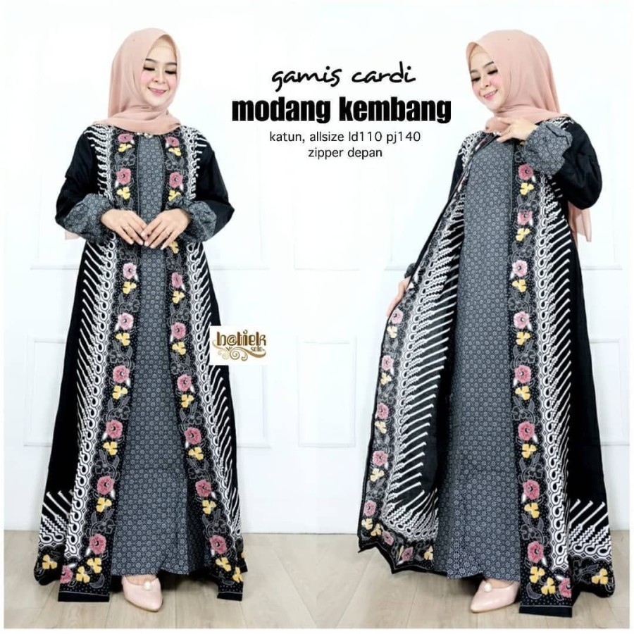 GAMIS WANITA MODERN BAJU GAMIS BATIK CARDI WANITA MUSLIMAH TERBARU - Hitam