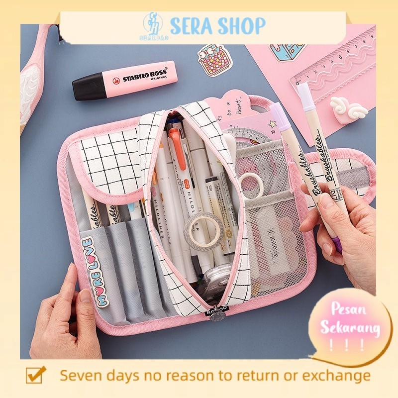 

✷○☑Sera multi-fungsi gesper tas pena serba guna angin sederhana tas penyimpanan multi-layer gadis jantung tas alat tulis kanvas sekolah dasar