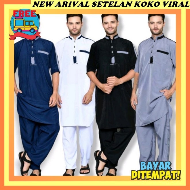 Bsju Muslim Setelan Celana Kekinian Set Kemeja Cowo Putih Polos Bahan Saudi Premium Polyester Baju M