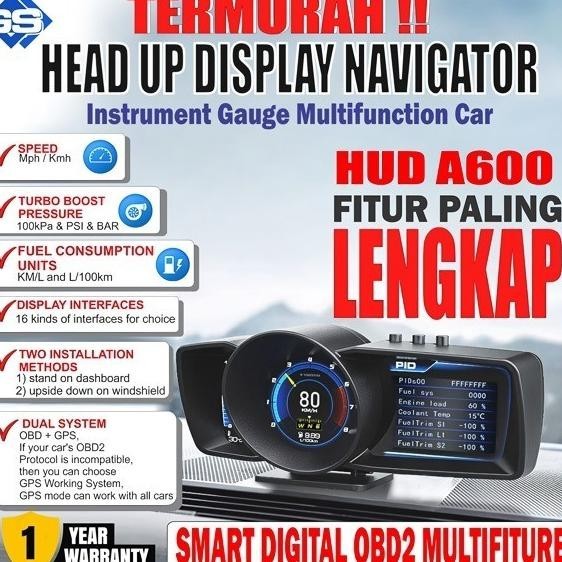 Pengukur Otomatis A600 Hud Gps + Sistem Obd, Speedometer Komputer