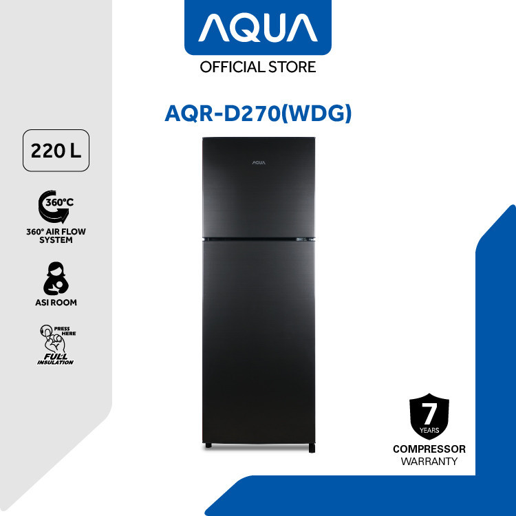 AQUA Elektronik AQR-D270(WDG) Kulkas 2 Pintu 220L - Kotak ASI - Twist Ice Maker - Vegetables Box - T