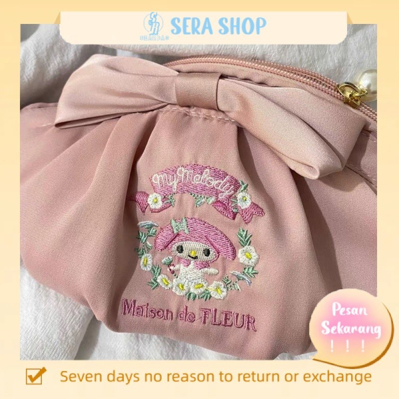 

⊙☈№Sera 2022 baru Jepang lucu berkapasitas besar kawaii Melody busur tangan membawa tas kosmetik tas penyimpanan bordir