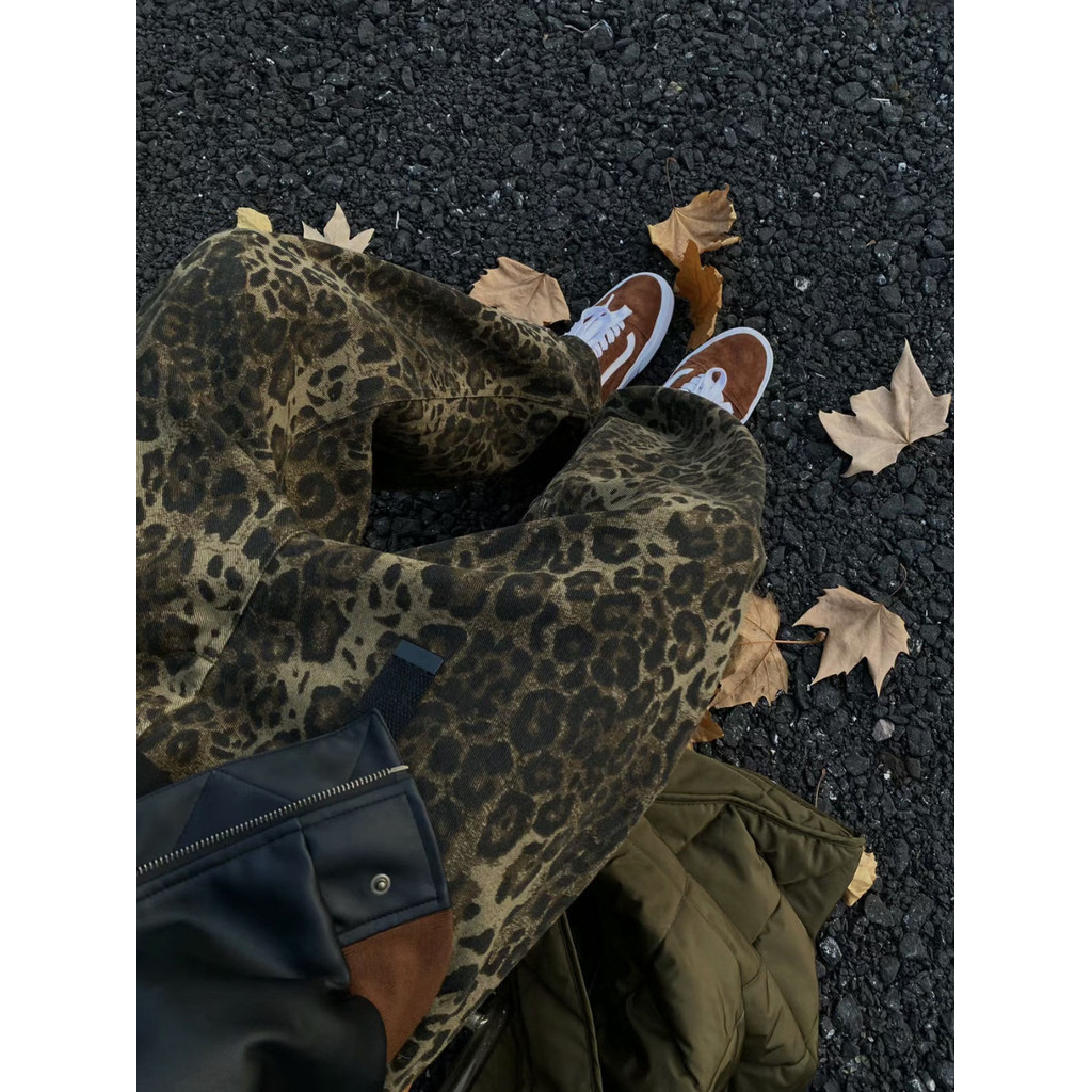 Men's Leopard JeansinsLoose Wide-Leg Pants /carpenter pants/celana jeans pria/rucas