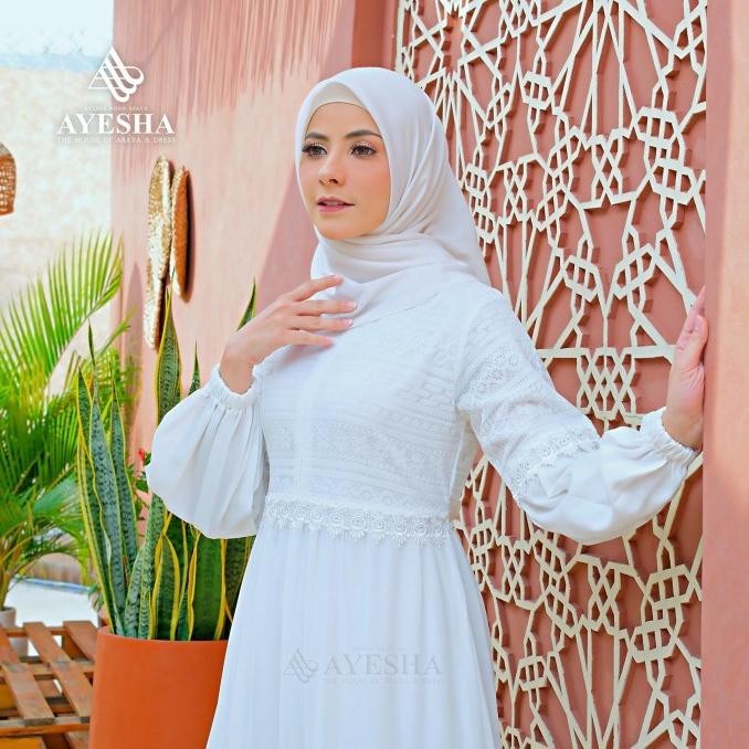 Ayesha Gamis Putih Brukat Wanita Mewah Elegan Terbaru 048