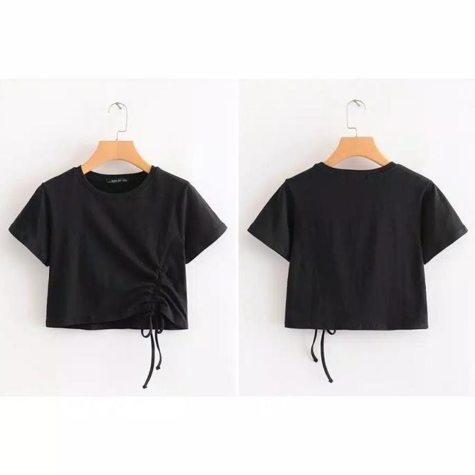 Ab755807 Baju Atasan Serut Wanita Crop Blouse Korea Hitam Putih Merah