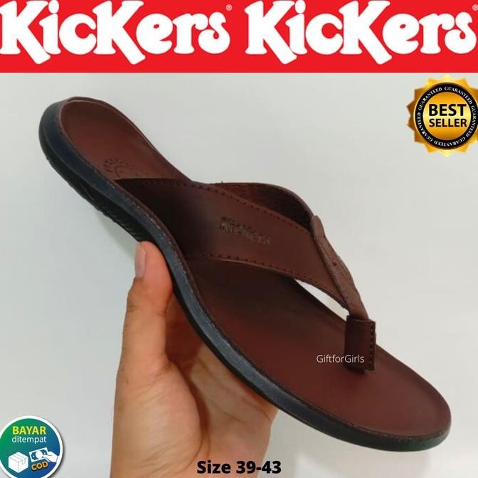 Kickers Original Sendal Jepit Kulit Asli Pria Sandal Cowok Formal