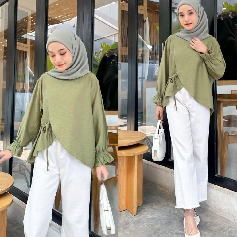 Rx Fashion - Gina Blouse Silang Linen / Blouse Wanita Tali -Pn Sale
