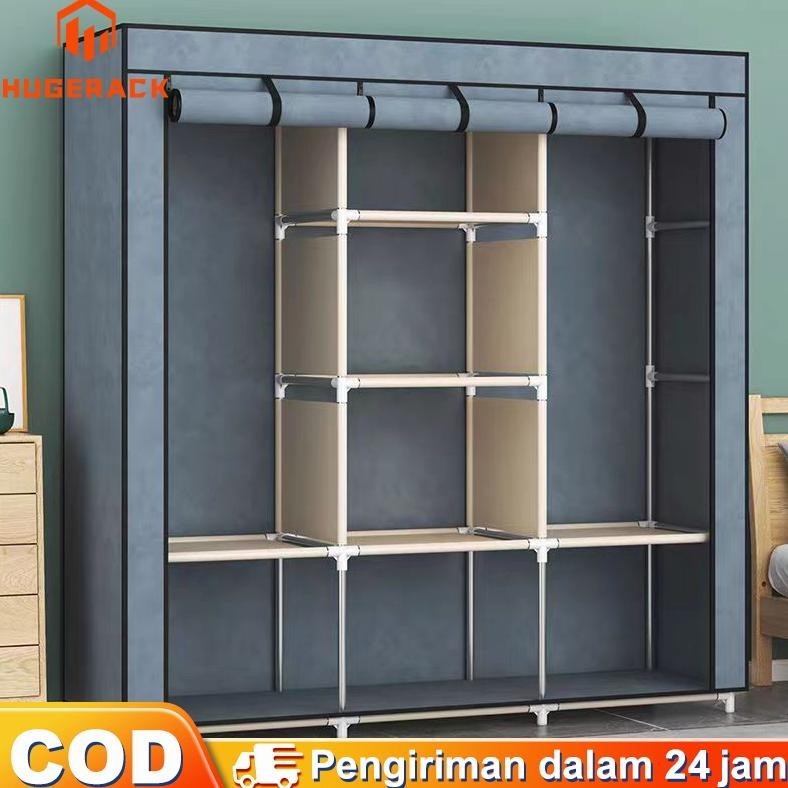 Lemari Pakaian/ Lemari baju jumbo/Lemari Portable Serbaguna Bahan Kain Resleting/Lemari 3 Sekat