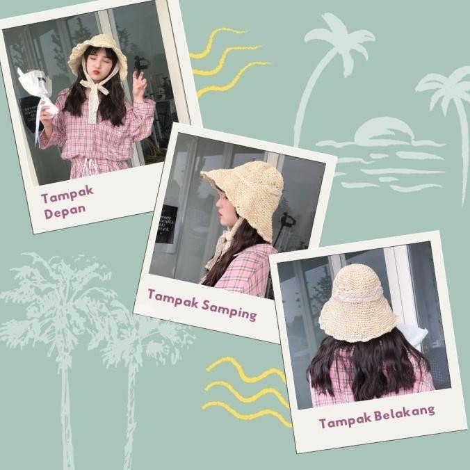 Topi Anyaman Pantai / Topi Noni Belanda Ada Tali / Topi Wanita Import