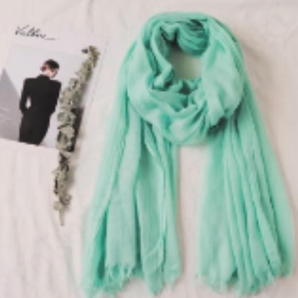 Selendang Hijau Mint Cotton Scarf Plain Shawl Syal Green Polos Kain