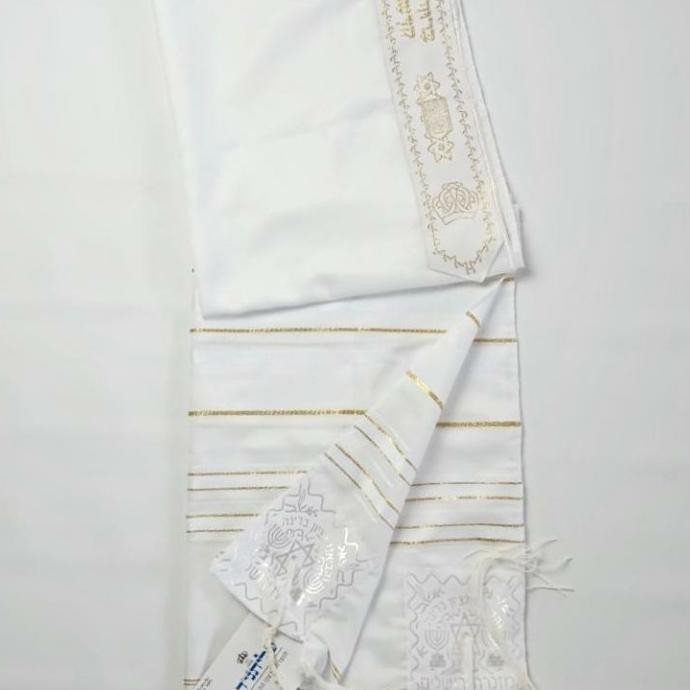 Selendang Doa White Gold Acrylic Tallit By Israel (Kosher)
