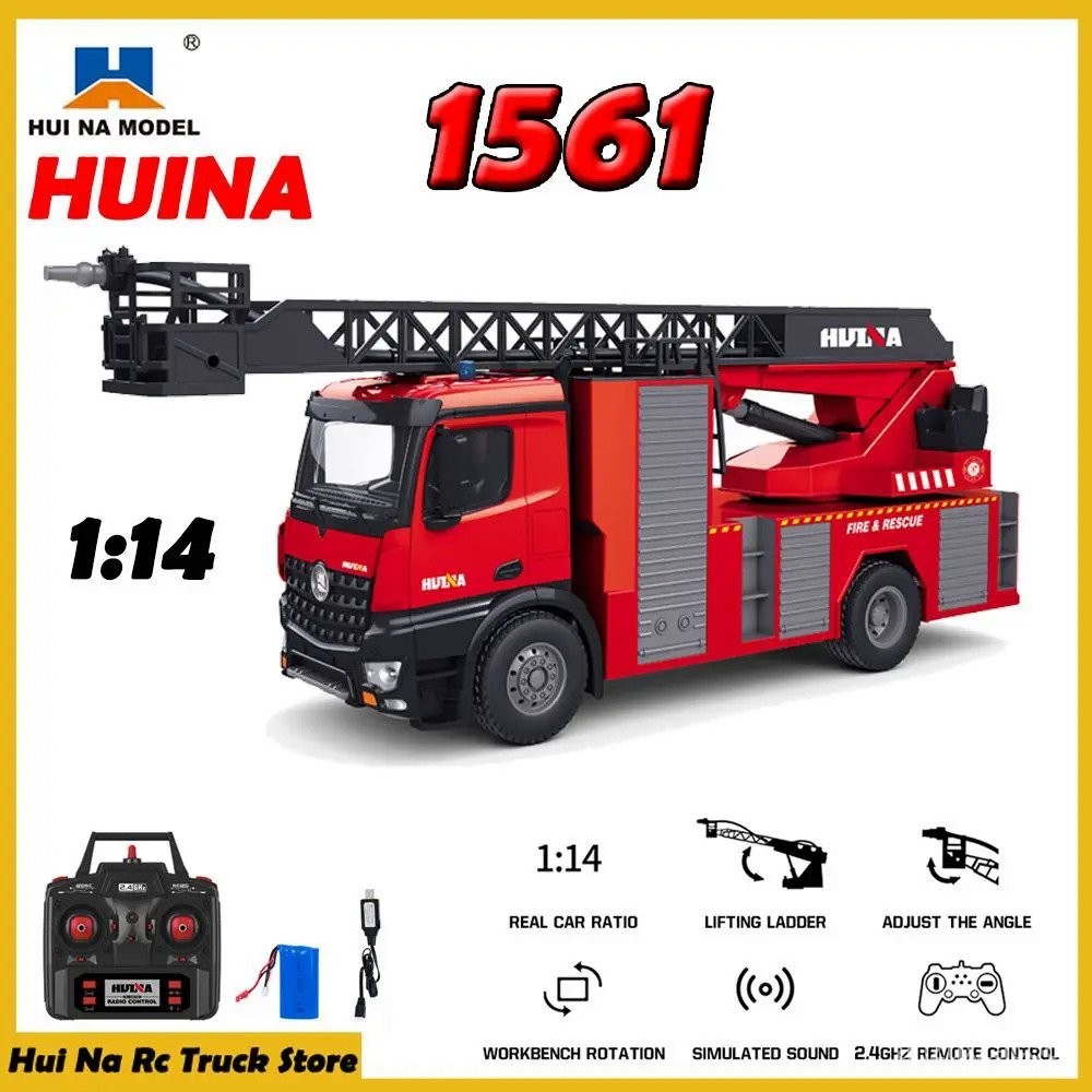 HUINA Truk RC Kendali Jarak Jauh, Truk Api Penggali Hidrolik Kotak Tangga Mesin Semprot Air 1/14 156