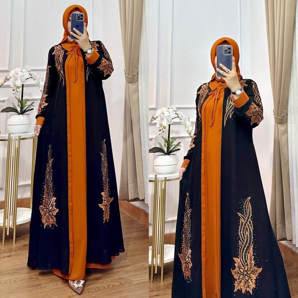 MILIKI WOMENSTYLE.CO GAMIS SET HIJAB SEGI EMPAT MEWAH ELEGAN MODEL 2 LAYER BAHAN CERUTY BABYDOLL KOM