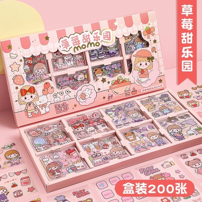 

200 lembar Sticker Box PVC Jumbo Size - MOMO Bear Nini Nana
