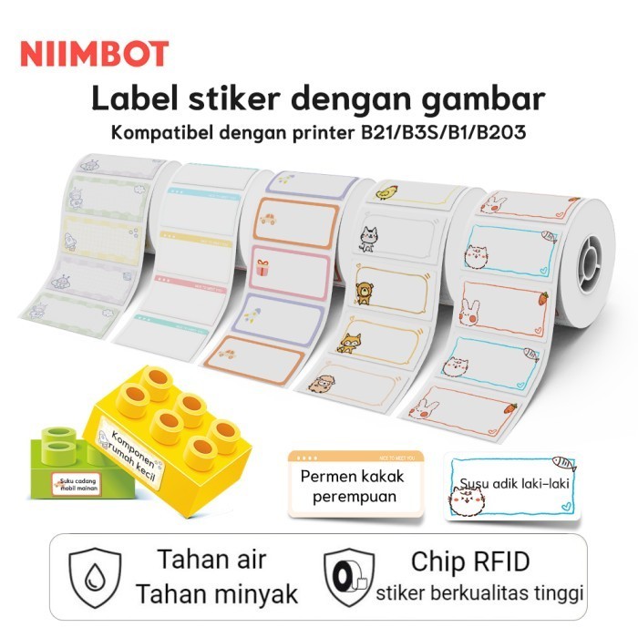 

NIIMBOT B21 B1 B203 B3S Kertas label lucu nama hewan kartun tahan air