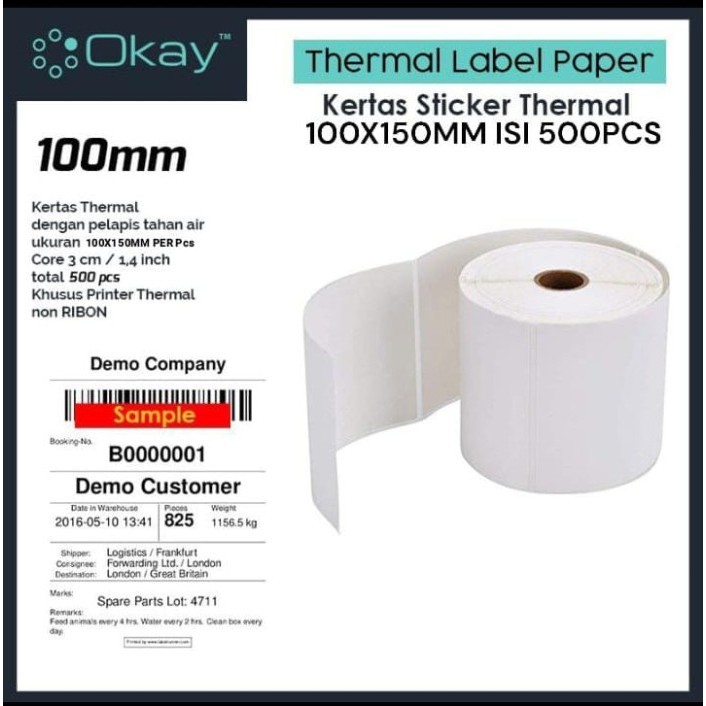 

OKAY KERTAS THERMAL LABEL 100X150 mm STICKER LABEL Isi 500 pcs