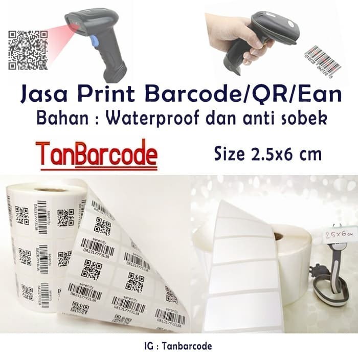 

cetak sticker barcode/qr waterproof 2.5x5.2cm asset