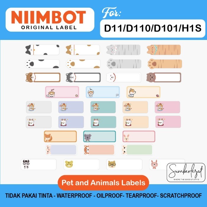 

Pet Animal Stiker Label Niimbot D11 / D110 / D101 Sticker Refill Roll