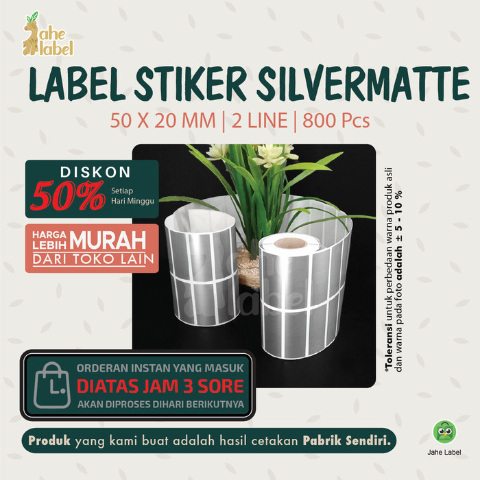 

LABEL STIKER BARCODE SILVERMATTE , SILVER PET MATE, 50X20 MM