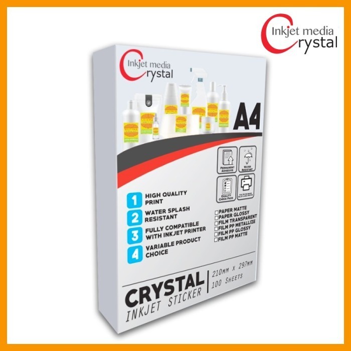 

CRYSTAL INKJET STICKER MATTE / GLOSS / TRANSPARENT FILM A4 100lbr