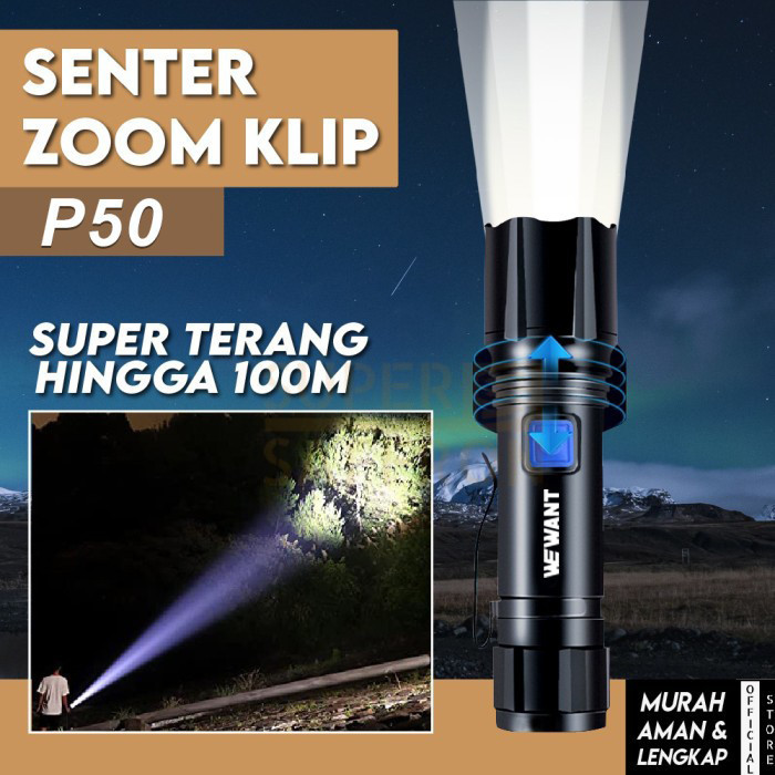 Paket Senter Led Super Terang Jarak Jauh Baterai dan USB Charging